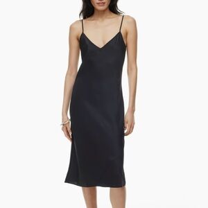Aritzia Wilfred Black Satin Midi Slip Dress
